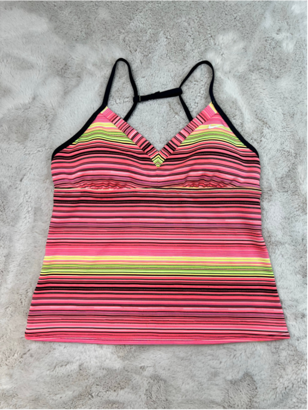 Nike Striped Tankini Swim Top Pink Yellow Girls Size 12 or Womens Size Small